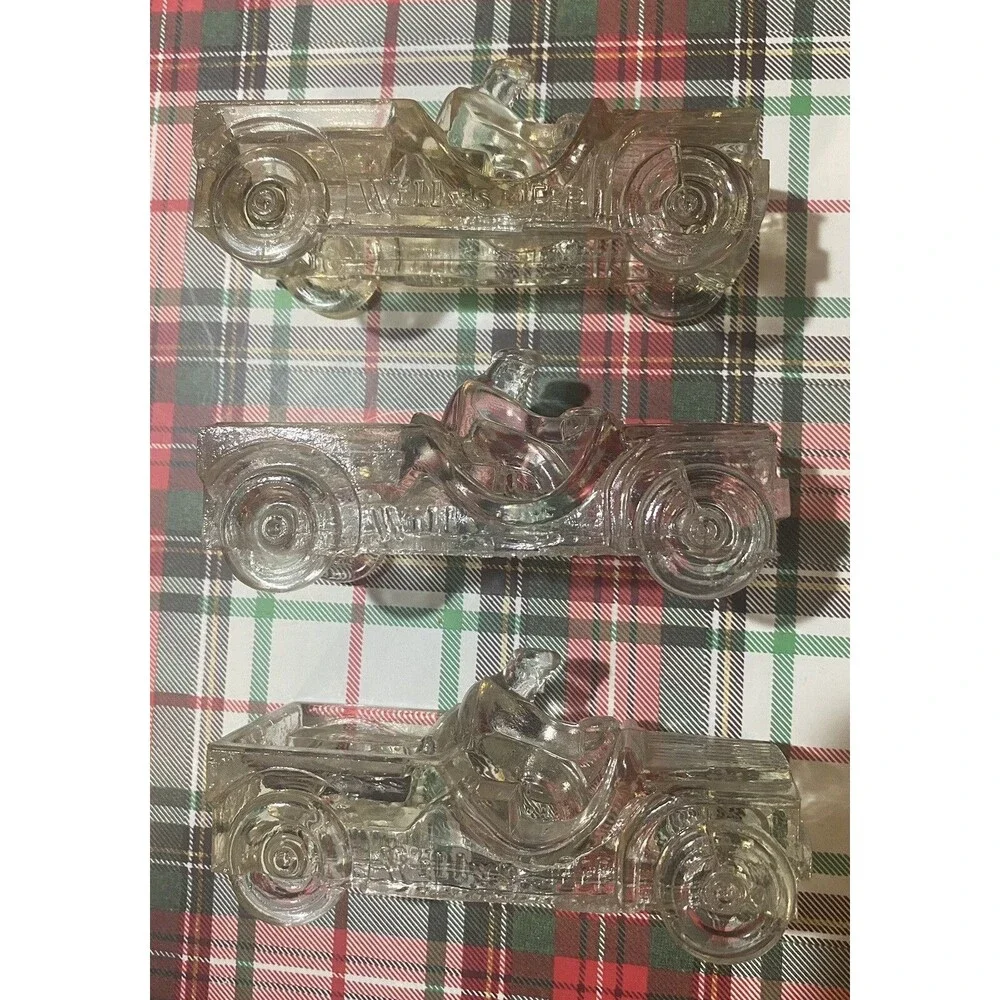 3 Vintage Willy's Jeep Car Glass Candy Container Automobile